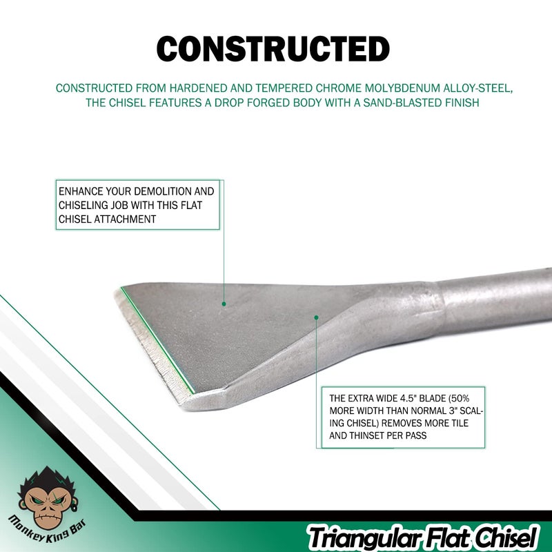 Monkey King Bar أداة إزالة البلاط MonkeyKingBar- SDS Max Bits 14"x4.5" - إزاحة Thinset مثلثية SDS MAX ومكشطة أرضية تعمل مع مثاقب SDS MAX 3/4". - Image 3